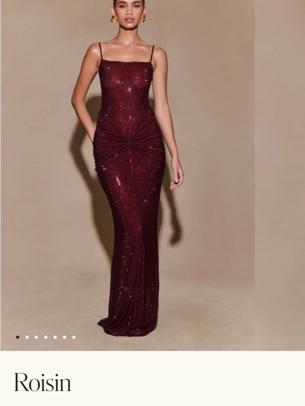 Meshki Roisin Burgundy Sequin Ruched Maxi Dress